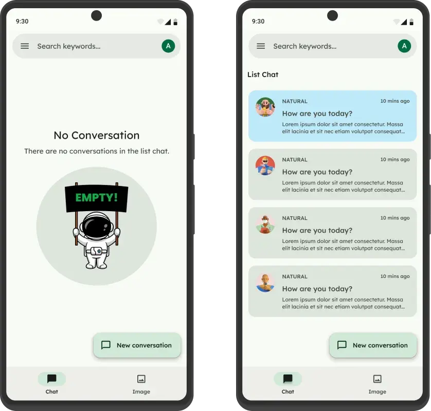 Chat Bubbles conversation list screens